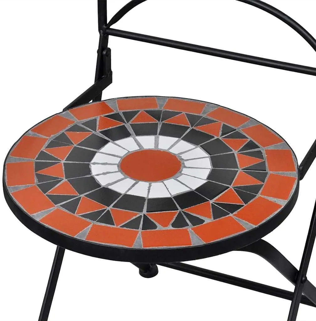Folding Bistro Chairs 2 Pcs Ceramic Terracotta and White Seats Powder Coated Iron Frame Outdoor Patio Furniture for Garden Balcony Decor Durable and Easy to Clean