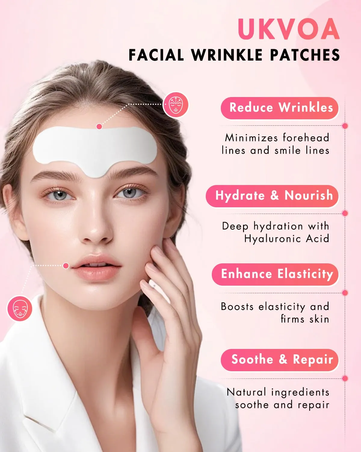 Forehead Wrinkle Patches & Smile Line Patches, Overnight Facial Wrinkle Treatment with Hyaluronic Acid, Aloe, Collagen & Vitamin E to Lift Smile Lines for Women 72pcs