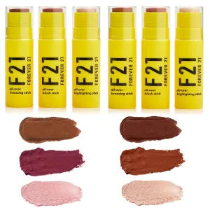 Forever 21 F21 Beauty All Over Sticks, 2 x Set of 3, Fawn, Petal, Moonstone, Mocha, Rose Glow, Rosebud, Multi-Use Makeup for Face, Cheeks, Contour, Sculp & Glow