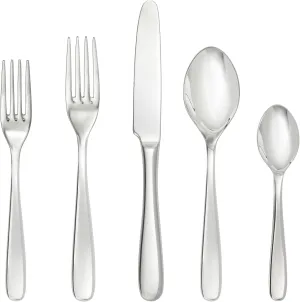 Fortessa Grand City 18/10 Stainless Steel Flatware, 5 Piece Place Setting, Service for 1 , Silver -