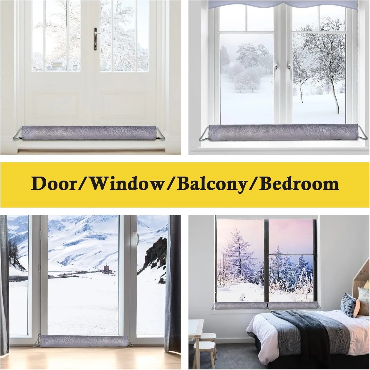 fowong Door Draft Stopper, 38 Inch Soundproof Under Door Seal Draft Block Front Door Insulation with Zipper Weighted Door Draft Guard Weatherproof Strip (Grey)