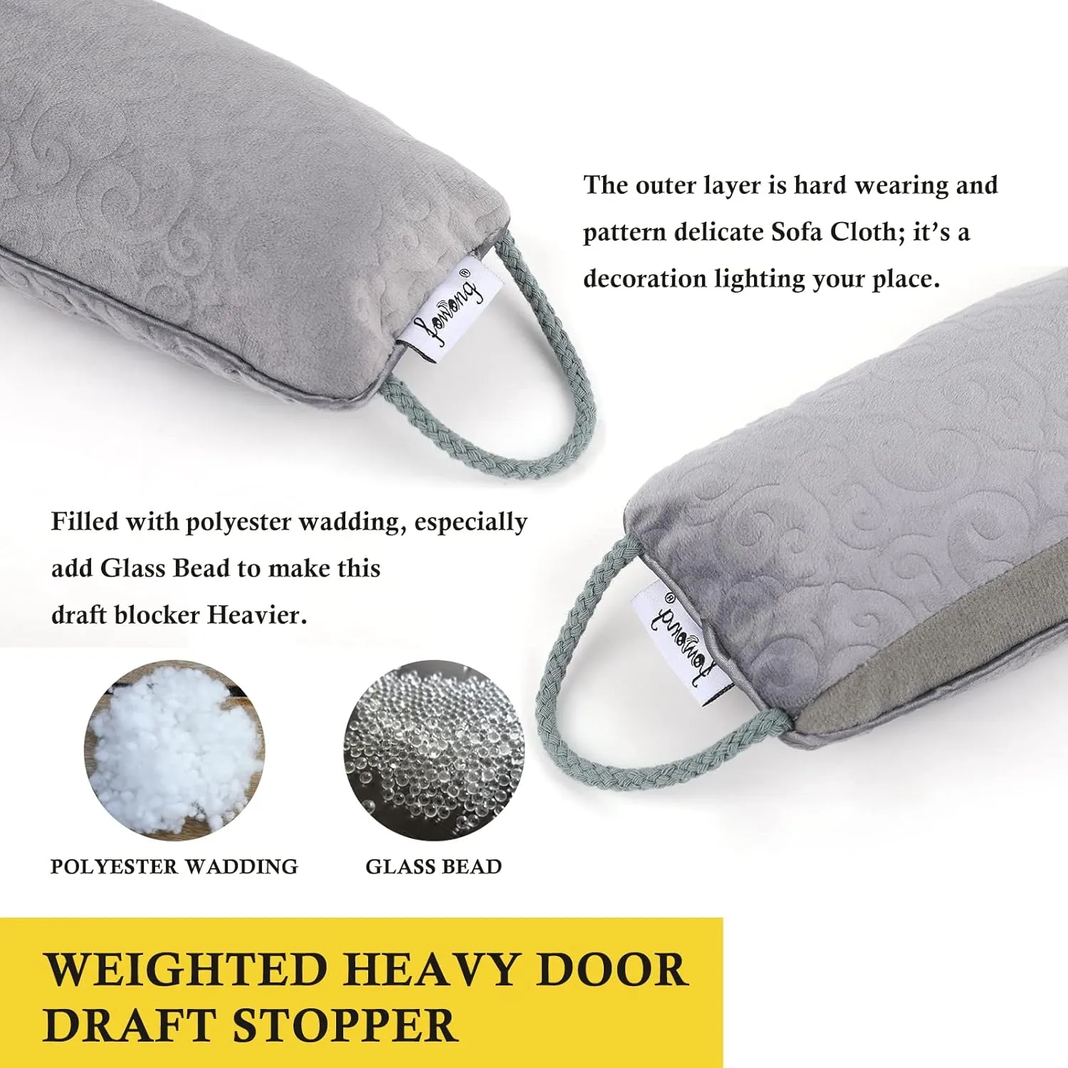 fowong Door Draft Stopper, 38 Inch Soundproof Under Door Seal Draft Block Front Door Insulation with Zipper Weighted Door Draft Guard Weatherproof Strip (Grey)