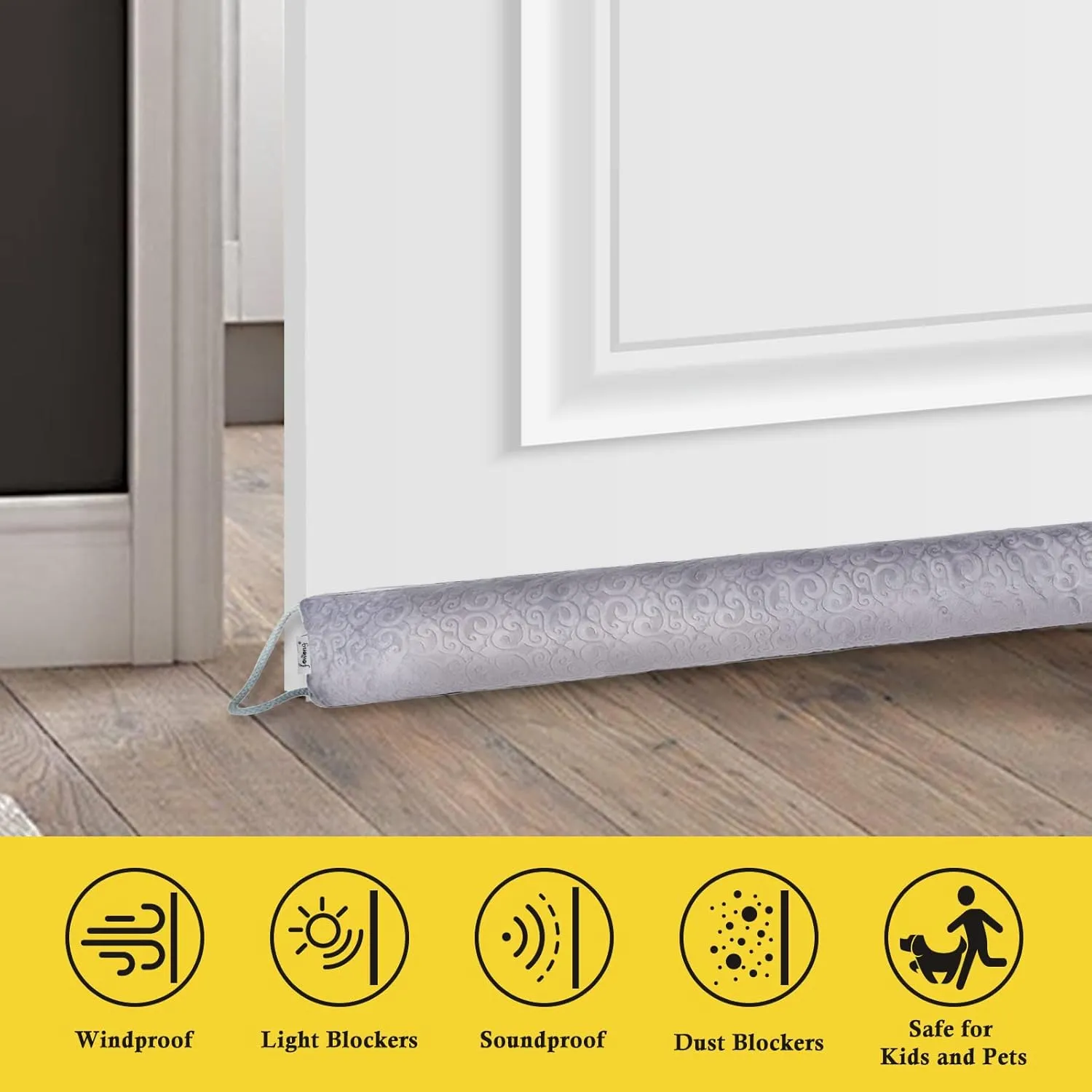 fowong Door Draft Stopper, 38 Inch Soundproof Under Door Seal Draft Block Front Door Insulation with Zipper Weighted Door Draft Guard Weatherproof Strip (Grey)