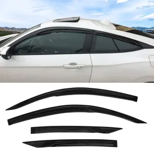 FREEMOTOR802 Tape-on Window Visors Compatible with 2016-2020 Honda Civic 10Th Generation FC FC3 FC4 Coupe, Side Wind Deflectors Rain Guards Vent Visors, Mugen Style Smoke Tinted Acrylic 4 Pieces