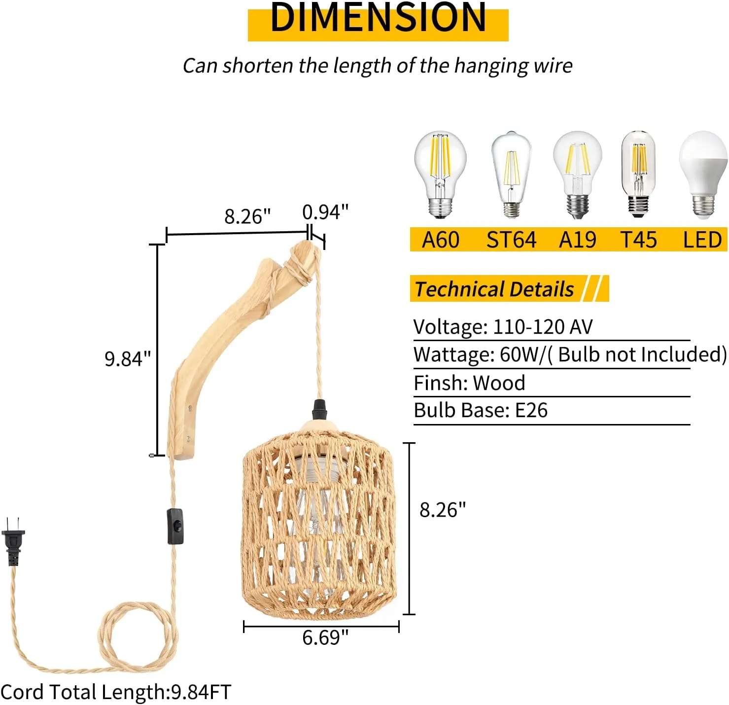 Frideko Plug in Wall Sconces Set of Two Hand Woven Lamp with Cord Rattan Lights Farmhouse Sconce Mounted Light Boho Lighting for Bedroom Living Room