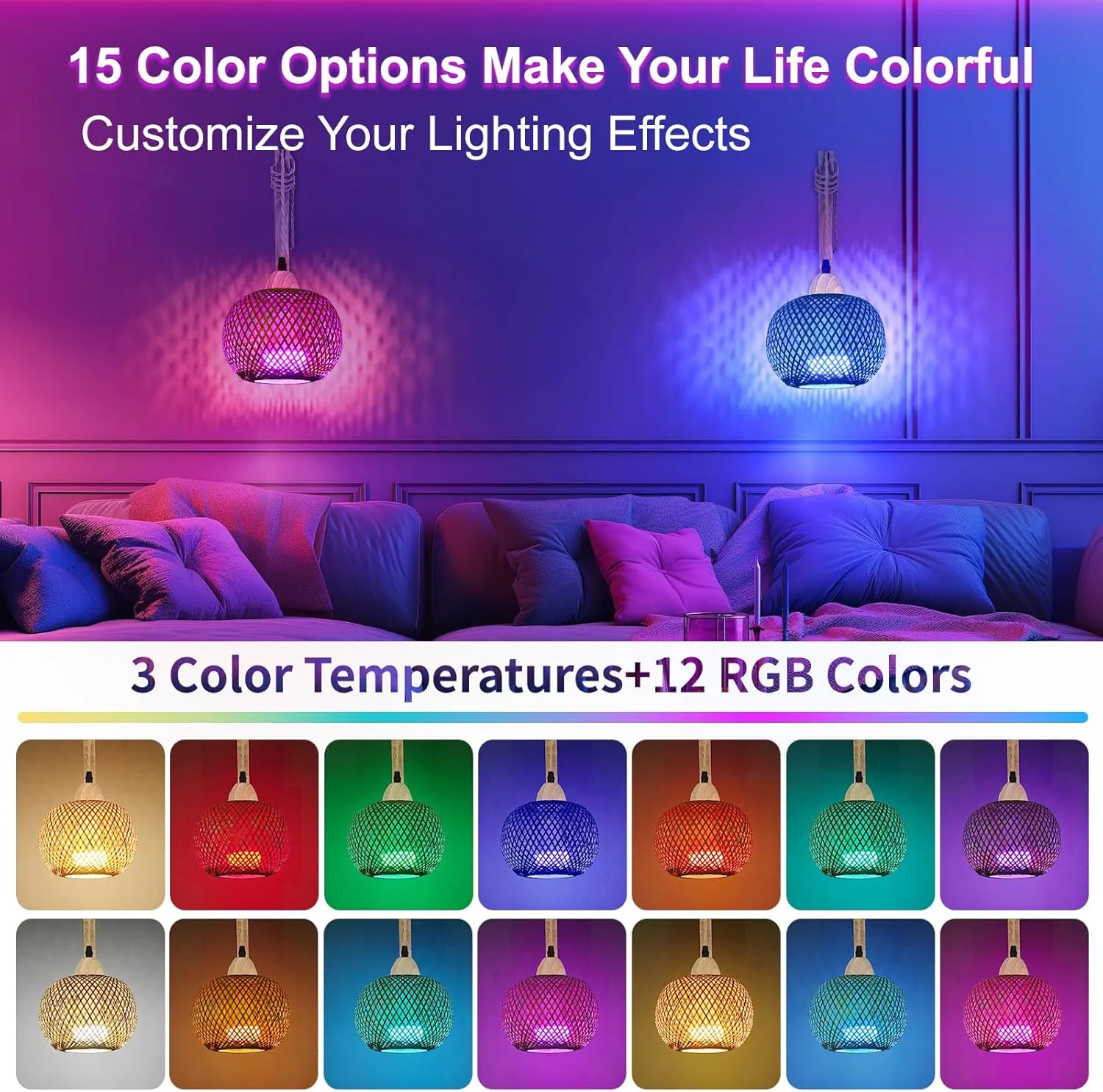 Frideko Rechargeable Battery Operated Wall Sconces Set of Two with Remote, RGB 15 Colors Dimmable Wireless Wall Light, Bamboo Indoor Wall Lamp with 3 Timer, Boho Rattan Wall Lighting for Bedroom