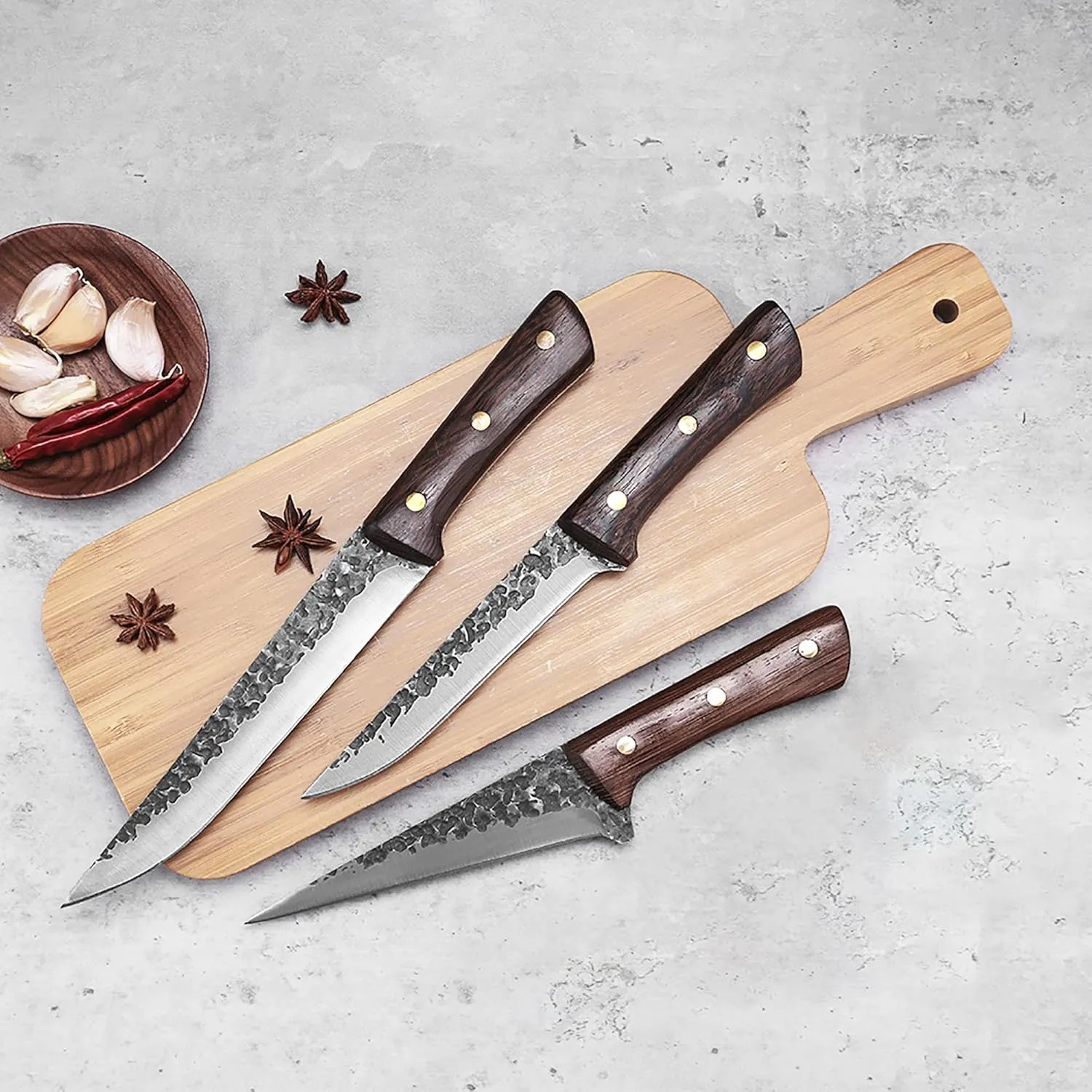 FULLHI 12pcs Chef/Butcher Fish Knife Set, High Carbon Steel Hand Forged Boning bbq Knife Set With Bag for Kitchen, Camping, BBQ