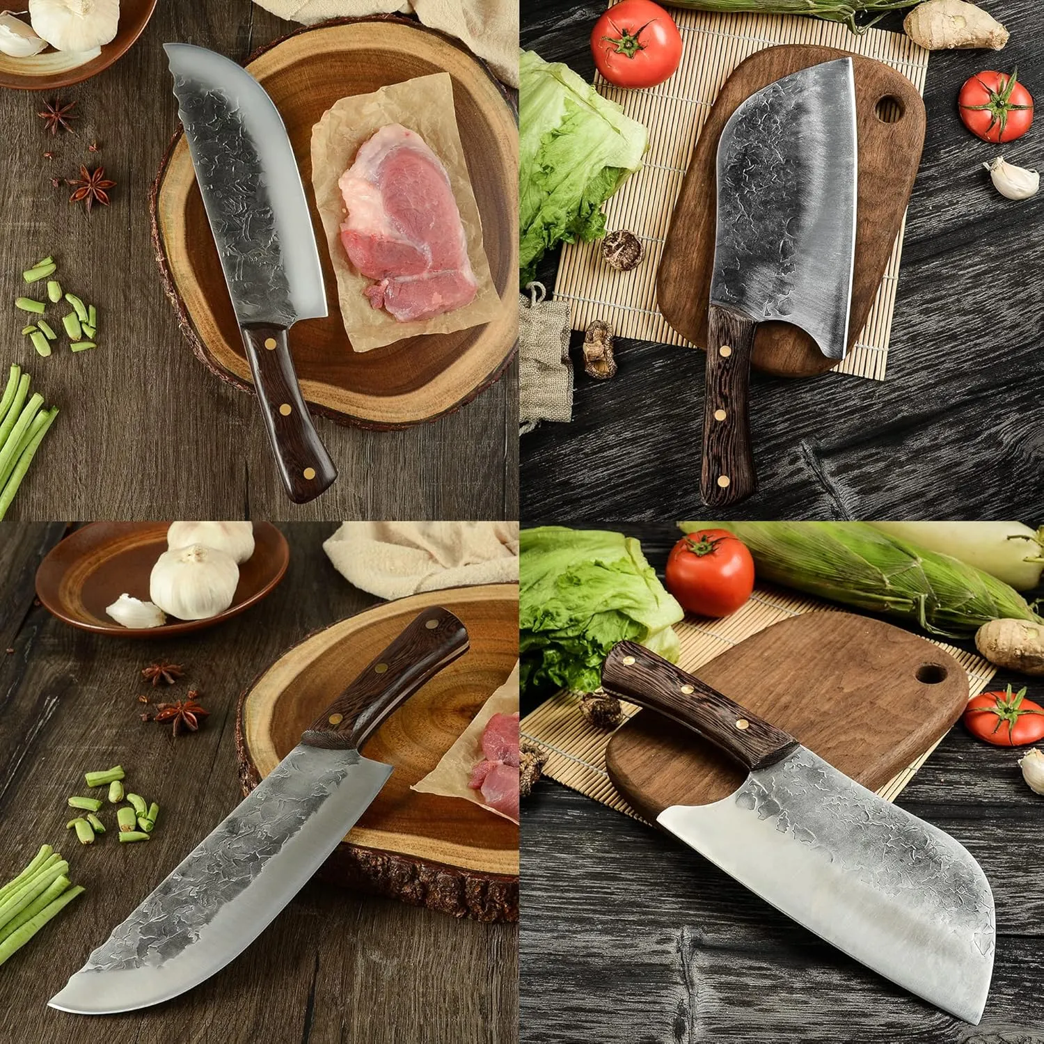FULLHI 12pcs Chef/Butcher Fish Knife Set, High Carbon Steel Hand Forged Boning bbq Knife Set With Bag for Kitchen, Camping, BBQ