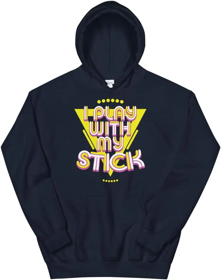 Funny 80's Vintage Glow Stick Saying I Play with My Stick Gift Unisex Hoodie