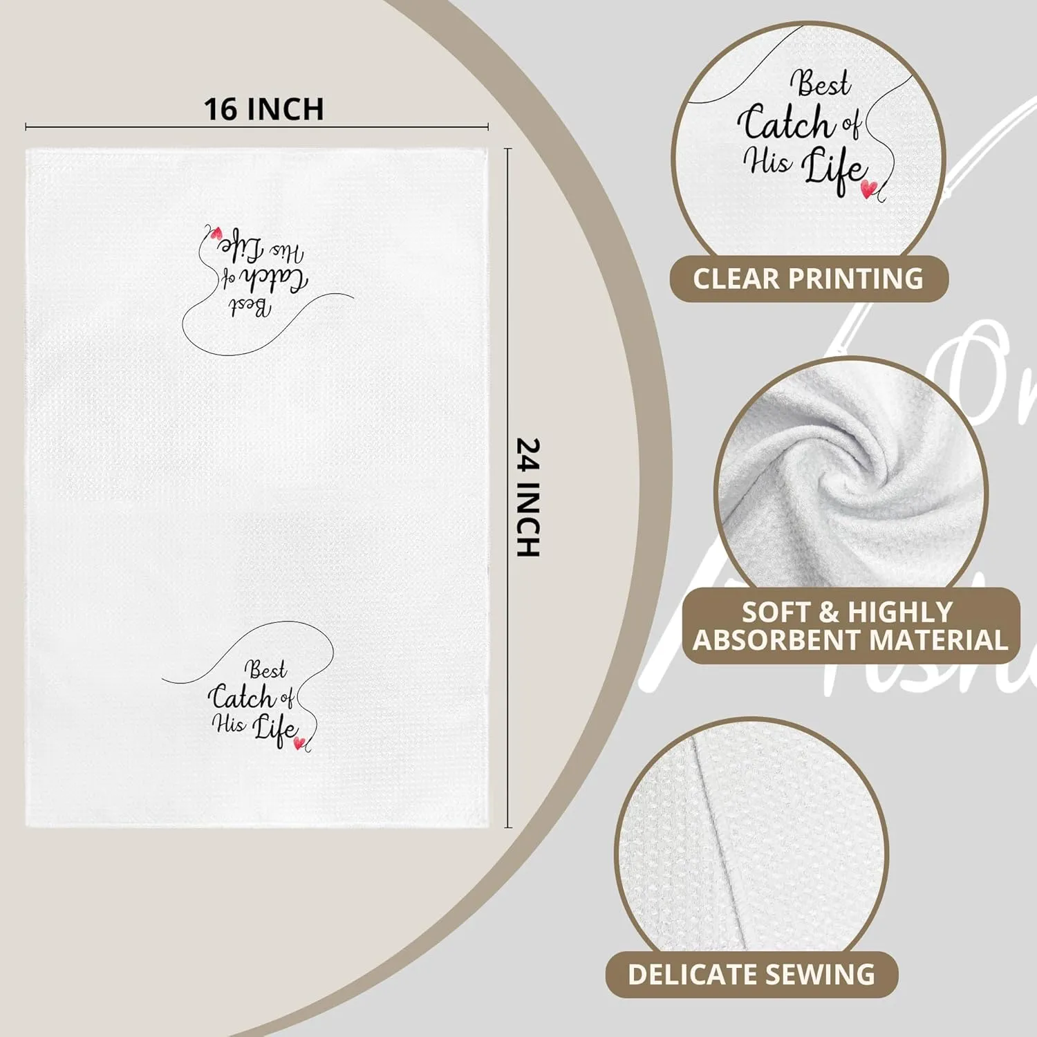Funny Couple Fishing Valentines Kitchen Towels Set of 2, His And Hers Gifts Hand Towels for Couple Bathroom,One Great Fisherman Best Catch of His Life Decorative Dish Towels for Kitchen 16x24in
