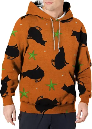 funny halloween sweatshirts for men Print Sweatshirt Long Sleeved Hooded Collar Sweatshirt Pullover Hoodies cat