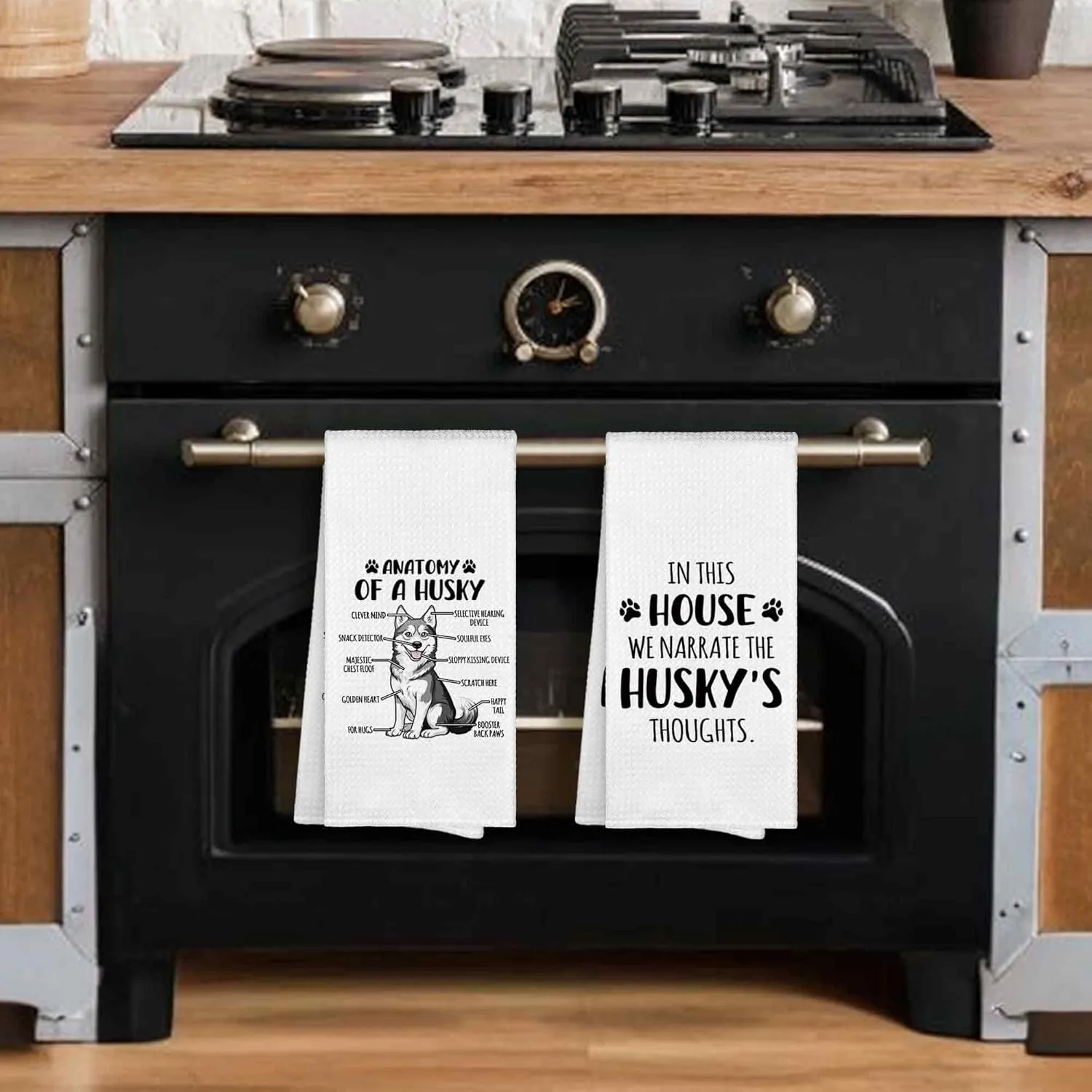 Funny Siberian Husky Dog Anatomy Kitchen Towels Decorative 16x24 Set of 2, Dish Tea Towel Dishcloth Gifts for Husky Lover, in This House We Narrate the Dogs Thoughts Bathroom Hand Towel Decor