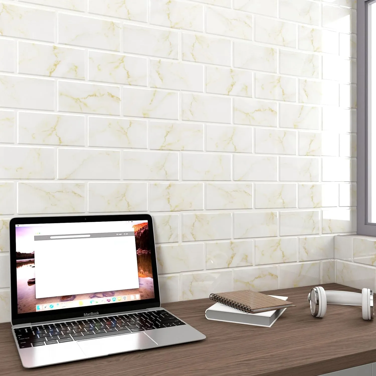 FunStick 30 Pcs Peel and Stick Subway Tile Backsplash White and Gold Marble Sticky Wall Tile Stickers for Kitchen Backsplash Tiles Peel and Stick Back Splash for Bathroom RV Renter Friendly 3D 12"x12"