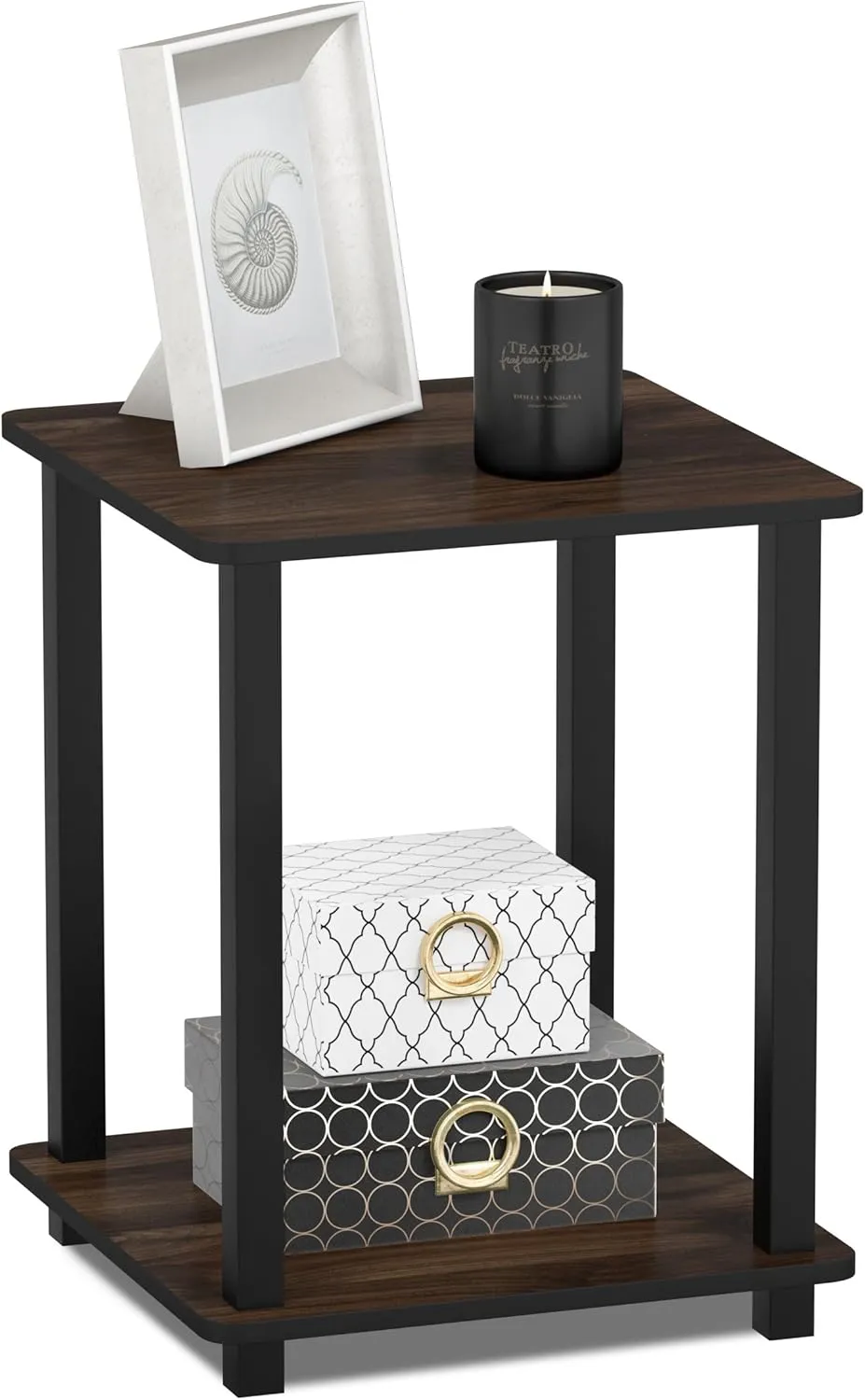 Furinno Simplistic Set of 2 End Table, Columbia Walnut/Black