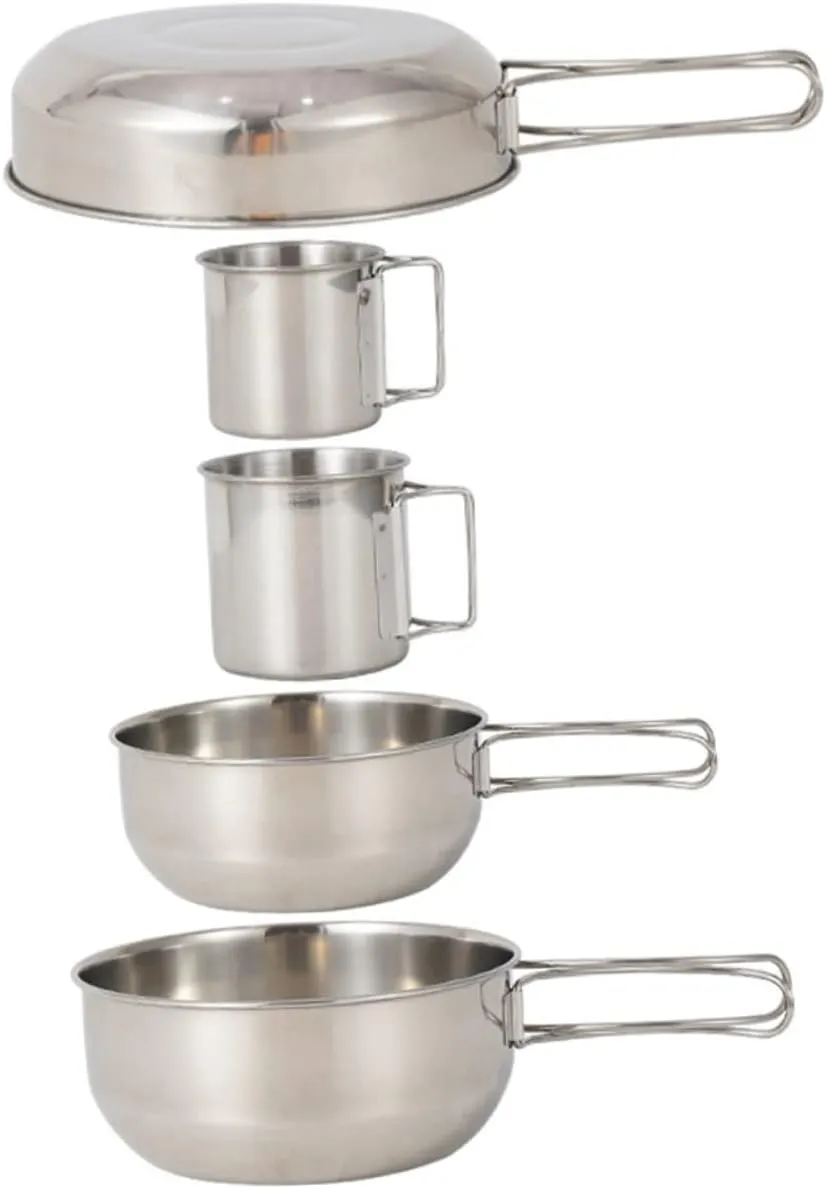 Garneck Camping Cookware Set 5pc Stainless Steel Pot Cup Picnic Mountaineering