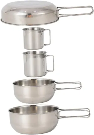Garneck Camping Cookware Set 5pc Stainless Steel Pot Cup Picnic Mountaineering