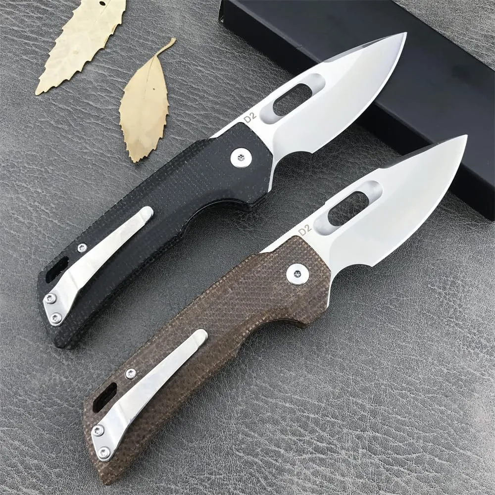 GC002 Pocket Folding Knife, 7.0in 8Cr13Mov Blade Flax Handle Utiltiy Knife with Carry Belt Clip for Camping Hikking, Edc Assisted Opening Knife for Man Woman (Brown)