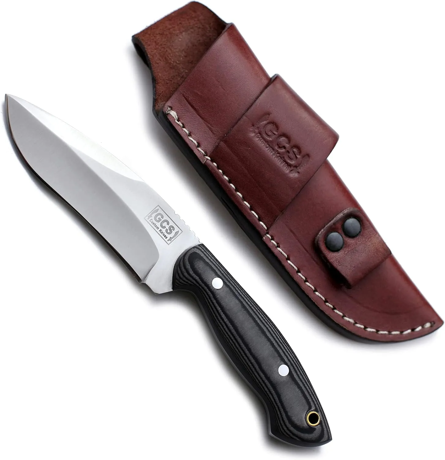 GCS Handmade D2 steel Hunting Knife G10 Handle Fixed Blade Knife with Right Hand Scout Carry Buffalo Leather Sheath and Sharpening Stone for Hunting Camping Survival and EDC GCS 751