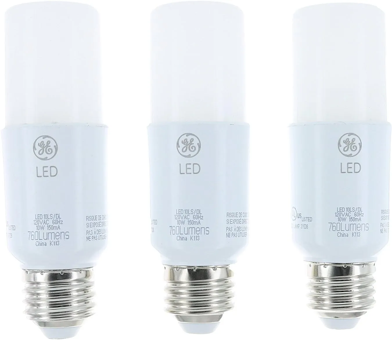 GE Lighting 79369 LED Bright Stik 10-watt (60-Watt Replacement), 760-Lumen Light Bulb with Medium Base, Daylight, 1 Box (3 Bulbs Total)