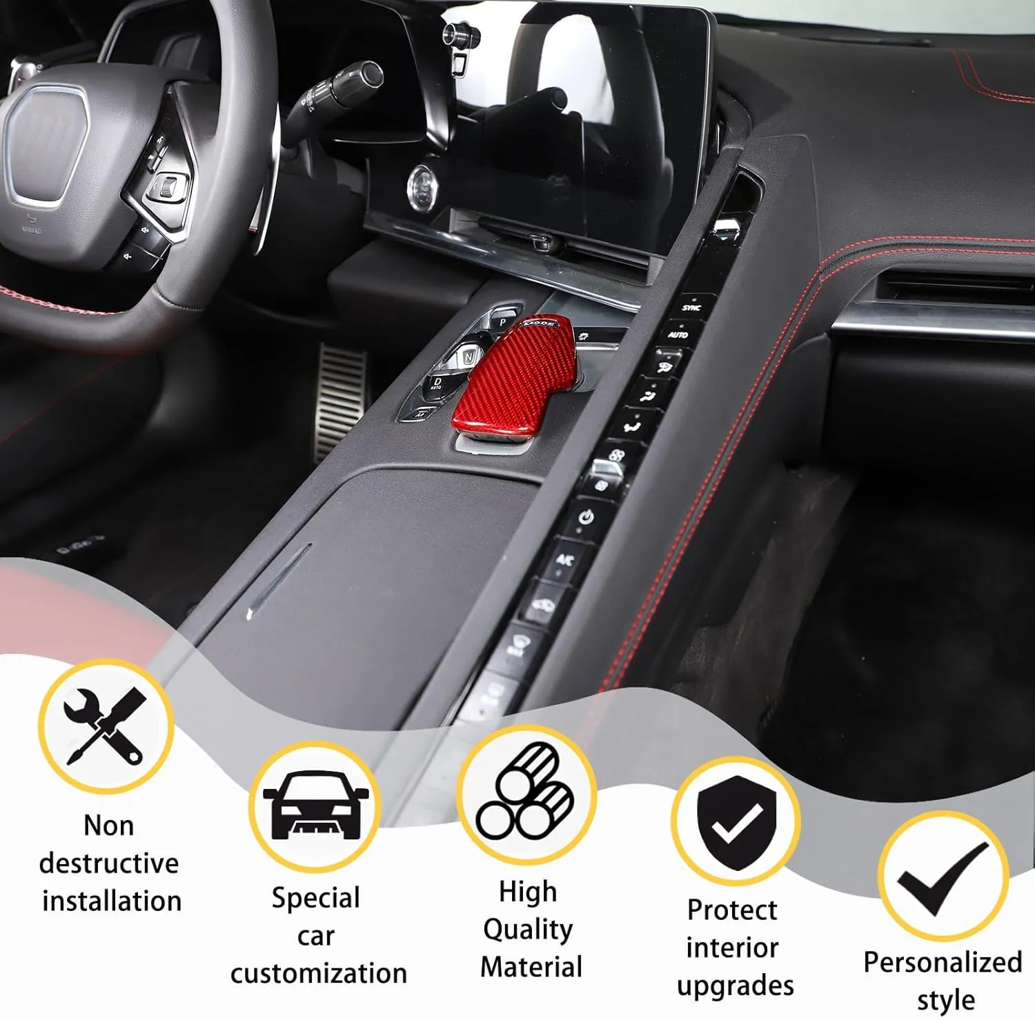 Gear Shift Knob Head Cover Compatible with Corvette C8 Z06 Z51 2020 2021 2022 2023, Carbon Fiber Mode Selector Knob Cover, Drive Mode Switch Knob Cover, C8 Accessories