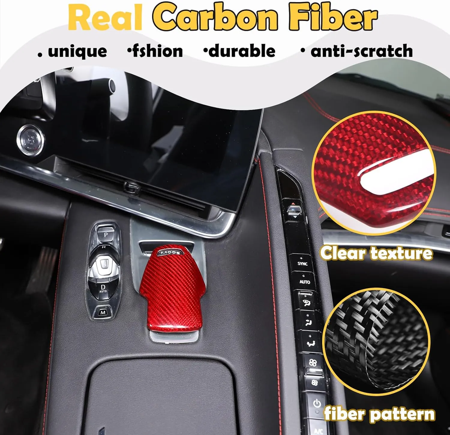 Gear Shift Knob Head Cover Compatible with Corvette C8 Z06 Z51 2020 2021 2022 2023, Carbon Fiber Mode Selector Knob Cover, Drive Mode Switch Knob Cover, C8 Accessories