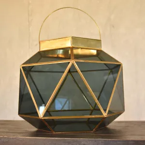 Geo Brass Lantern with Smoky Glass Metal Trim in Smoke/Gold | DCH