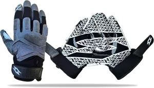 Ghost Padded Football Receiver Gloves - Battle College Lineman, Be a Villain Not a Joker with Stealth Ghost Padded Football Gloves with Elite Tacky Grip Palms, Youth and Adult Men, Small to XL Sizes