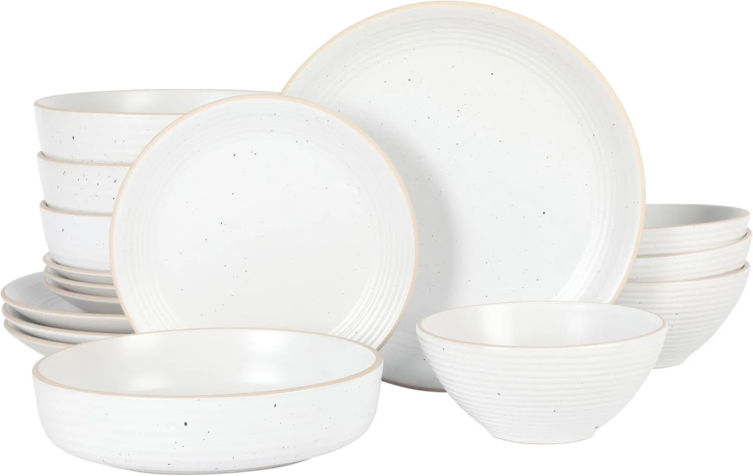Gibson Home Dinah 16 Piece Double Bowl Stoneware Embossed Speckled Dinnerware Set - Matte White