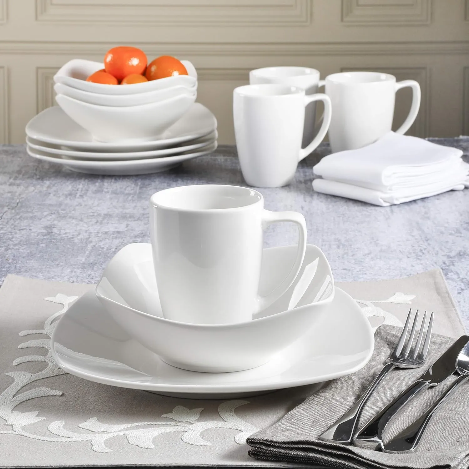 Gibson Home Zen Buffet (Service for 8) 24 Piece Plates and Bowls Porcelain Solid Color Dishes Ceramic Dinnerware Set - White