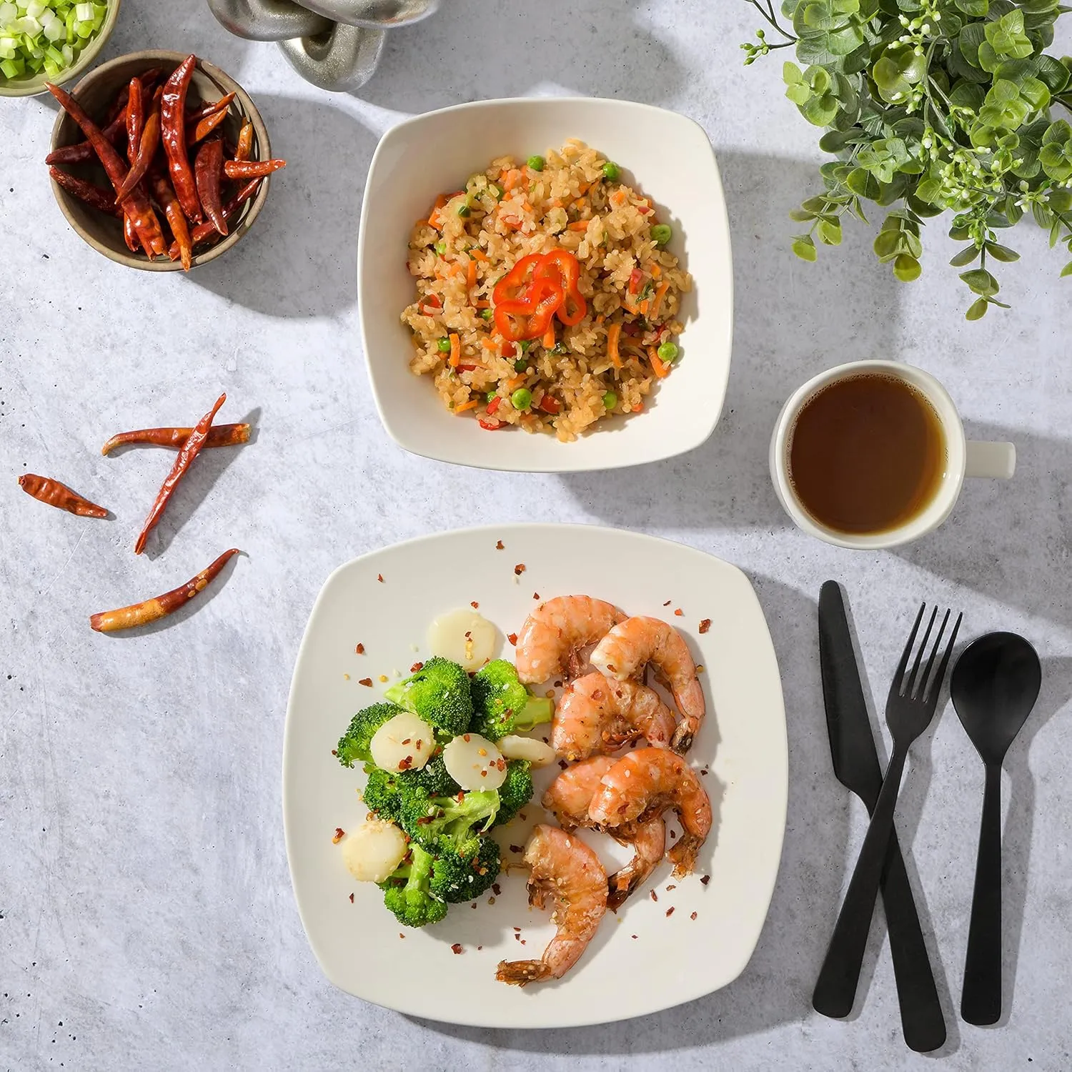 Gibson Home Zen Buffet (Service for 8) 24 Piece Plates and Bowls Porcelain Solid Color Dishes Ceramic Dinnerware Set - White
