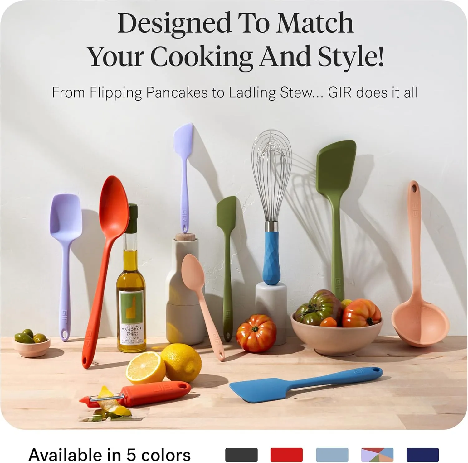 GIR: Get It Right Silicone Cooking Utensils Set 10 Piece - Ladle, Spatulas, Flip, Spoons, Whisk, Potato Peeler & Spoonula - Heat Resistant & Dishwasher Safe - Red Kitchen Utensil Set