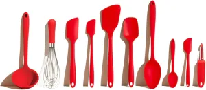 GIR: Get It Right Silicone Cooking Utensils Set 10 Piece - Ladle, Spatulas, Flip, Spoons, Whisk, Potato Peeler & Spoonula - Heat Resistant & Dishwasher Safe - Red Kitchen Utensil Set