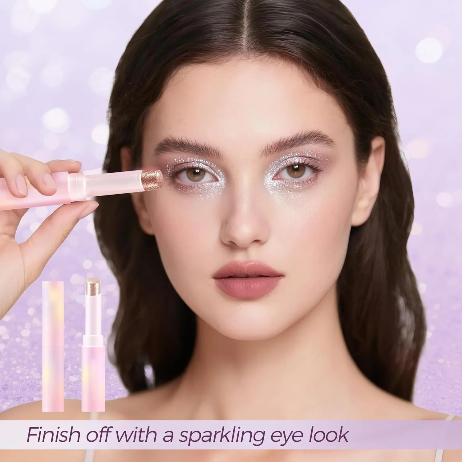 Glitter Gradient Eyeshadow Stick, Crystal Jelly Glaze Stick Eye Shadow Sticks Eyeliner Brightener Pencil Crayon Long Lasting Shimmer Eyeshadow (Fuchsia Fun)