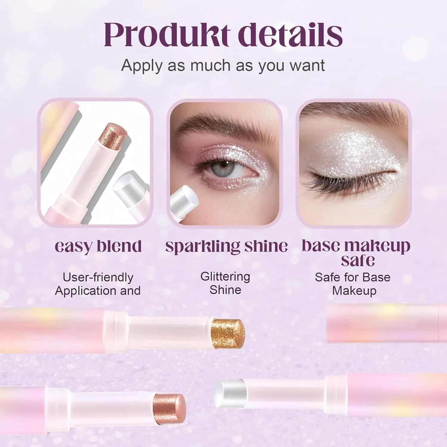 Glitter Gradient Eyeshadow Stick, Crystal Jelly Glaze Stick Eye Shadow Sticks Eyeliner Brightener Pencil Crayon Long Lasting Shimmer Eyeshadow (Fuchsia Fun)