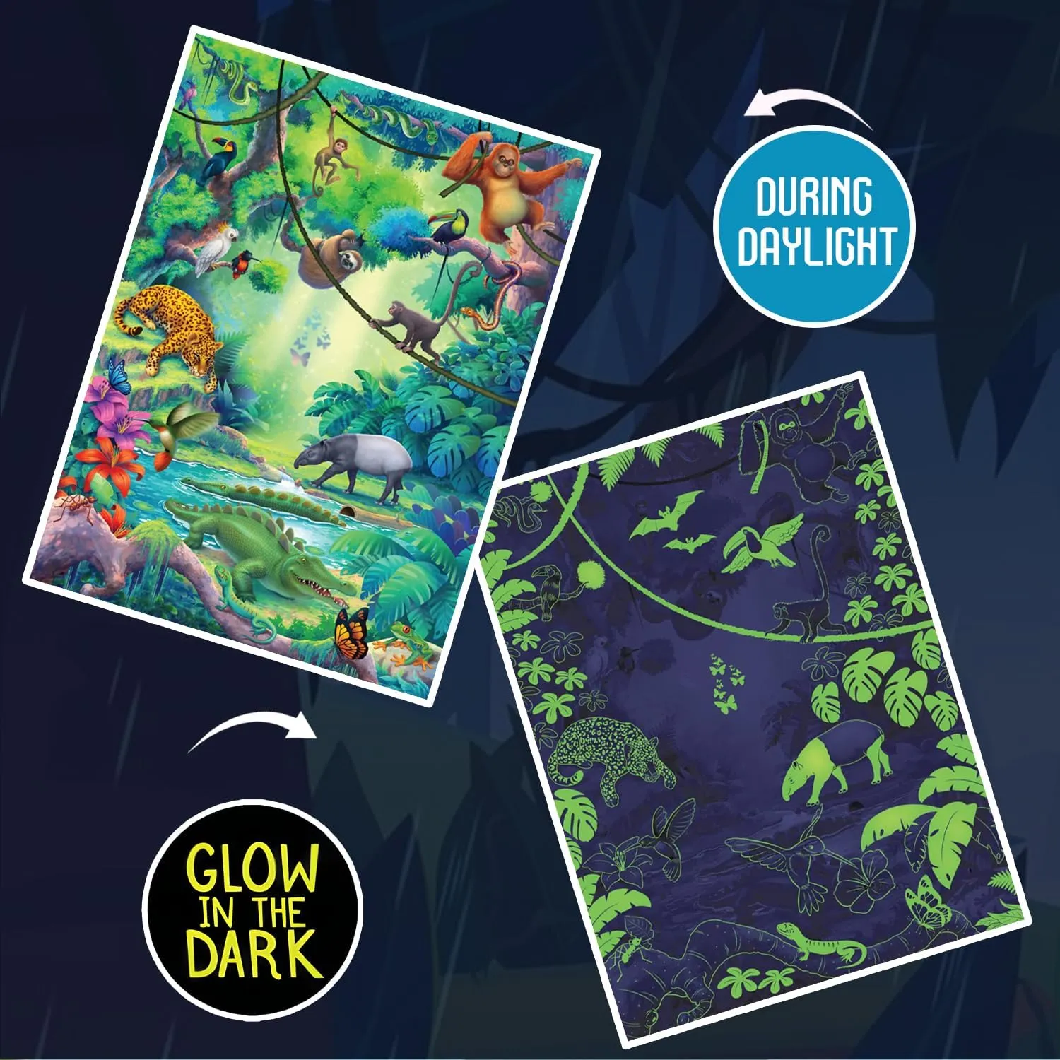 Glow in The Dark Tropical Rainforest Wild Animals Jigsaw Puzzle for Boys & Girls| 72 Piece Floor Puzzle for Age 5 Years | Educational Toy & Fun Themed Birthday Party Favors for Kids