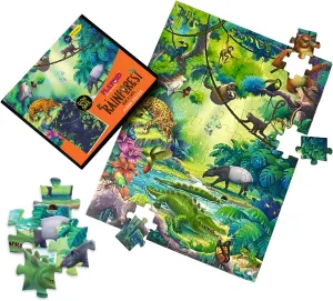 Glow in The Dark Tropical Rainforest Wild Animals Jigsaw Puzzle for Boys & Girls| 72 Piece Floor Puzzle for Age 5 Years | Educational Toy & Fun Themed Birthday Party Favors for Kids