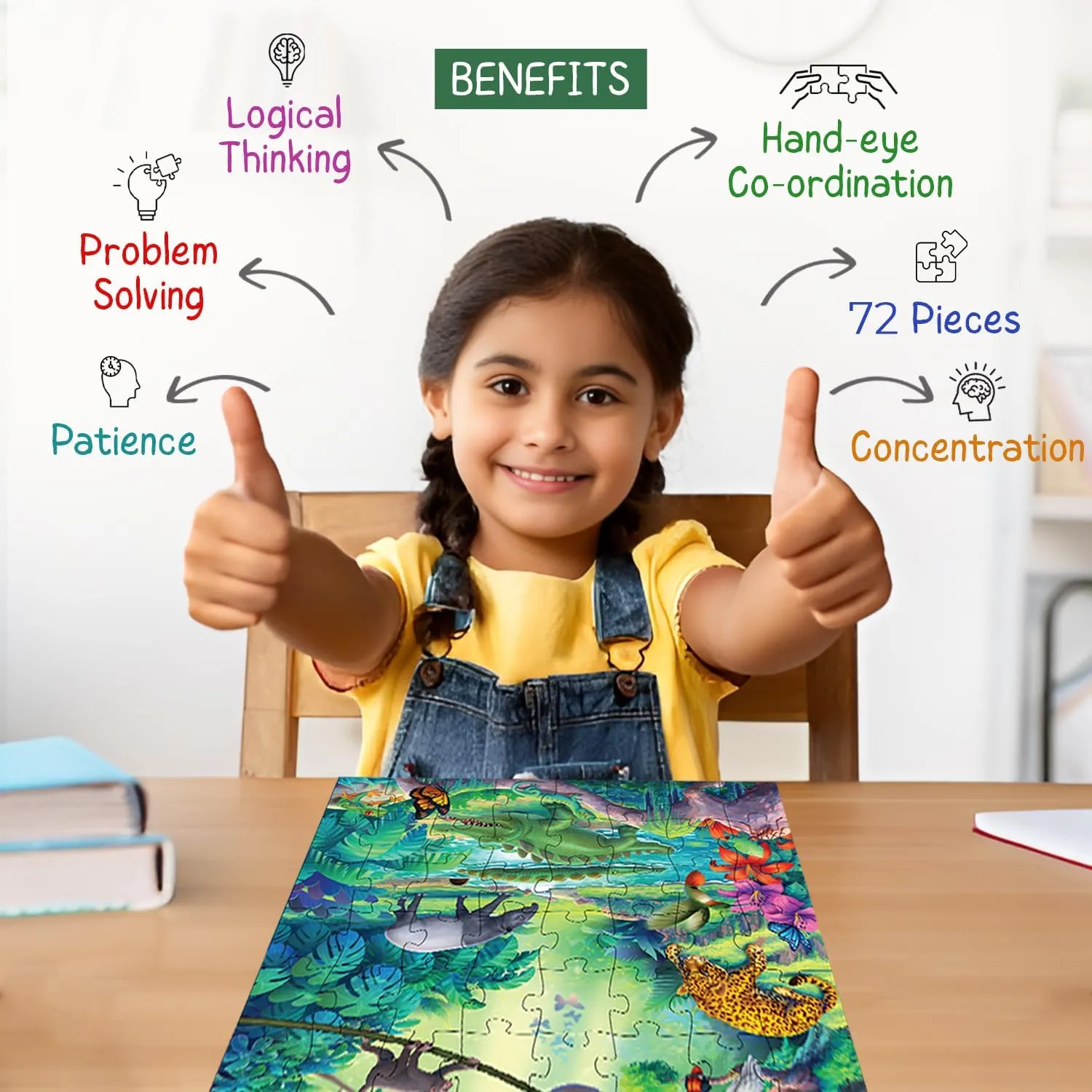 Glow in The Dark Tropical Rainforest Wild Animals Jigsaw Puzzle for Boys & Girls| 72 Piece Floor Puzzle for Age 5 Years | Educational Toy & Fun Themed Birthday Party Favors for Kids