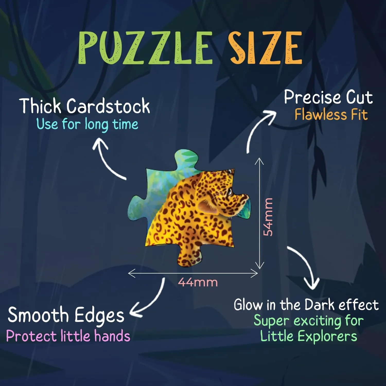 Glow in The Dark Tropical Rainforest Wild Animals Jigsaw Puzzle for Boys & Girls| 72 Piece Floor Puzzle for Age 5 Years | Educational Toy & Fun Themed Birthday Party Favors for Kids