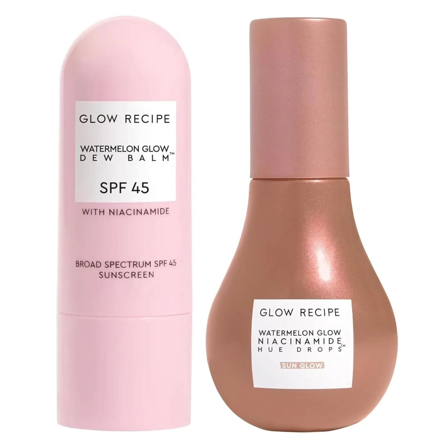 Glow Recipe Sun-Kissed Kit - Watermelon Glow SPF Dew Balm Sunscreen (0.58 oz)   Niacinamide Hue Drops Serum with Hyaluronic Acid (40 ml) - Protect from UVA Rays & Brighten Skin with a Warm Sun Glow