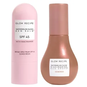 Glow Recipe Sun-Kissed Kit - Watermelon Glow SPF Dew Balm Sunscreen (0.58 oz)   Niacinamide Hue Drops Serum with Hyaluronic Acid (40 ml) - Protect from UVA Rays & Brighten Skin with a Warm Sun Glow