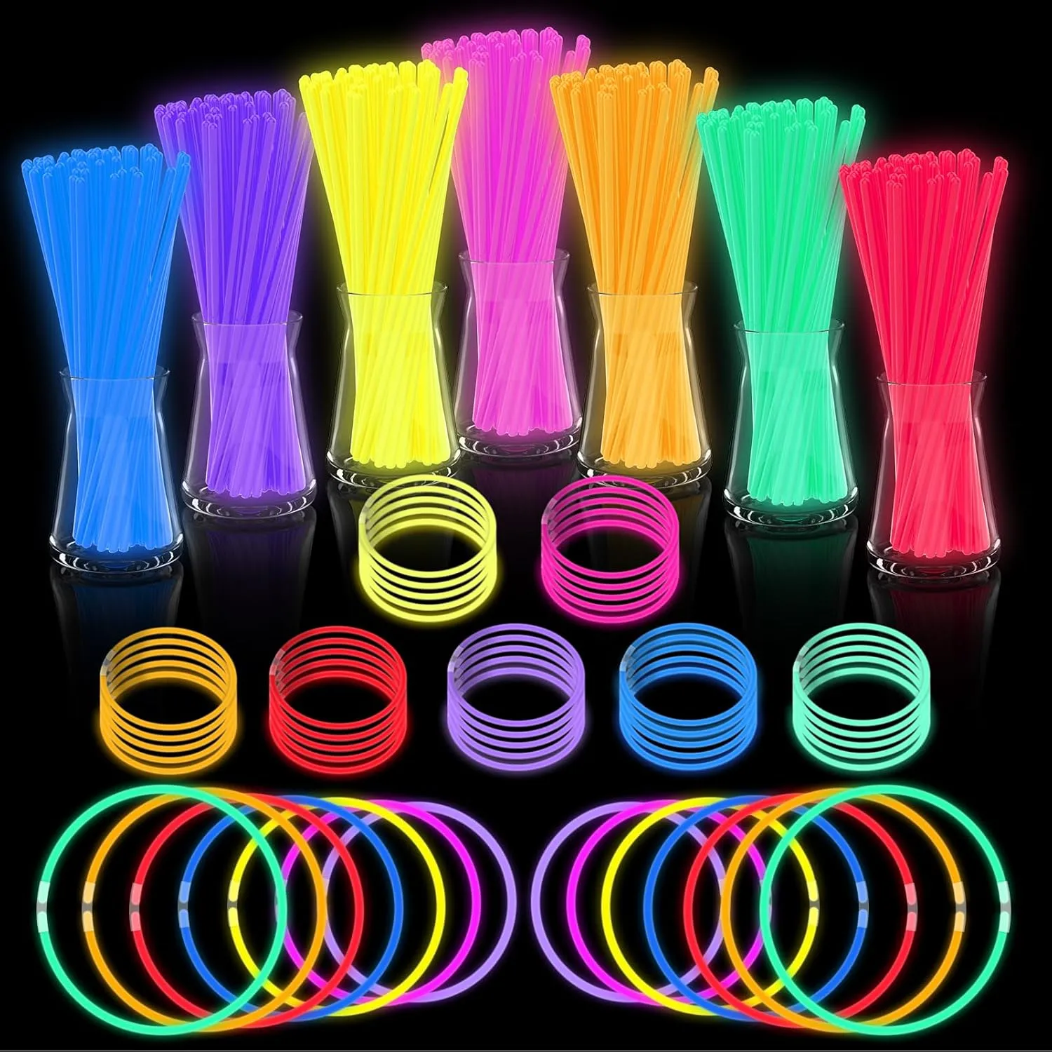 Glow Sticks Bulk - Ultra Bright 800 Party Pack with Connectors for Easter Gift, Neon Birthday and Holidays - Multicolor 8" Glow Sticks Necklaces Bracelet