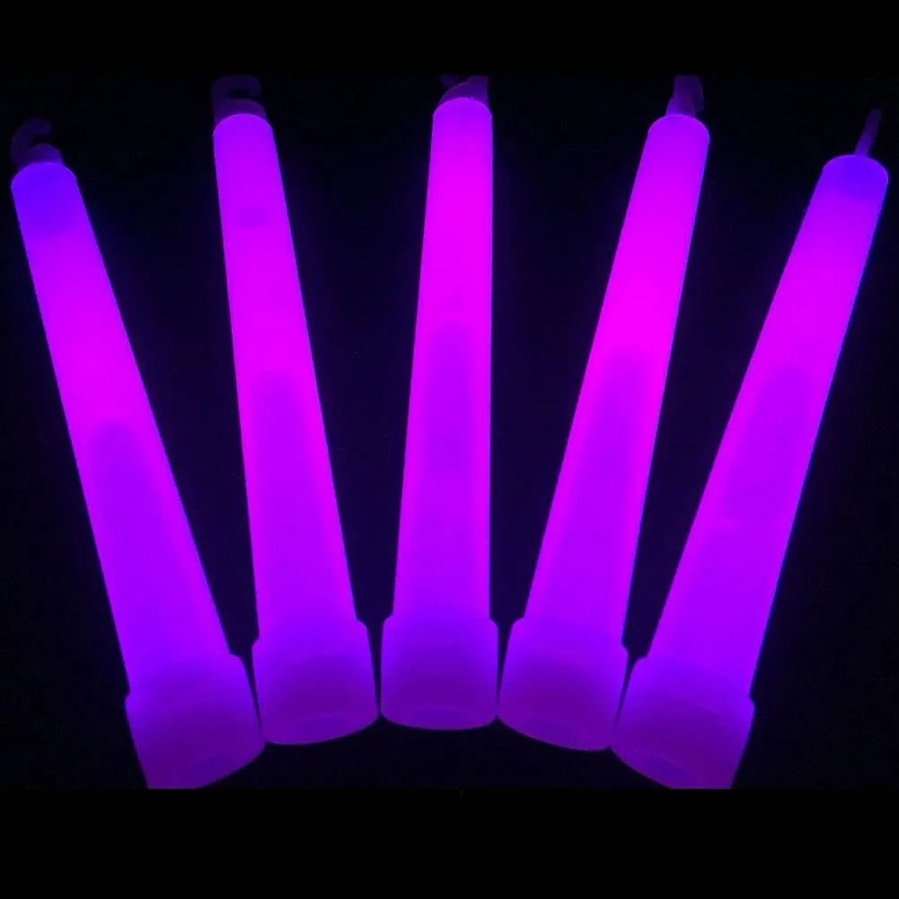 Glow Sticks Bulk Wholesale, 100 6” Industrial Grade Purple Light Sticks. Bright Color, Glow 12-14 Hrs, Safety Glow Stick with 3-Year Shelf Life, GlowWithUs Brand