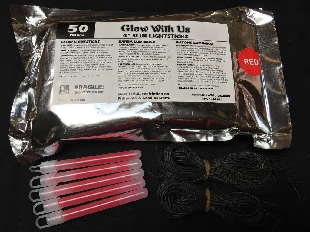 Glow Sticks Bulk Wholesale, 50 4” Red Glow Stick Light Sticks. Bright Color, Kids Love Them! Glow 8-12 Hrs, 2-Year Shelf Life, Sturdy Packaging, GlowWithUs Brand