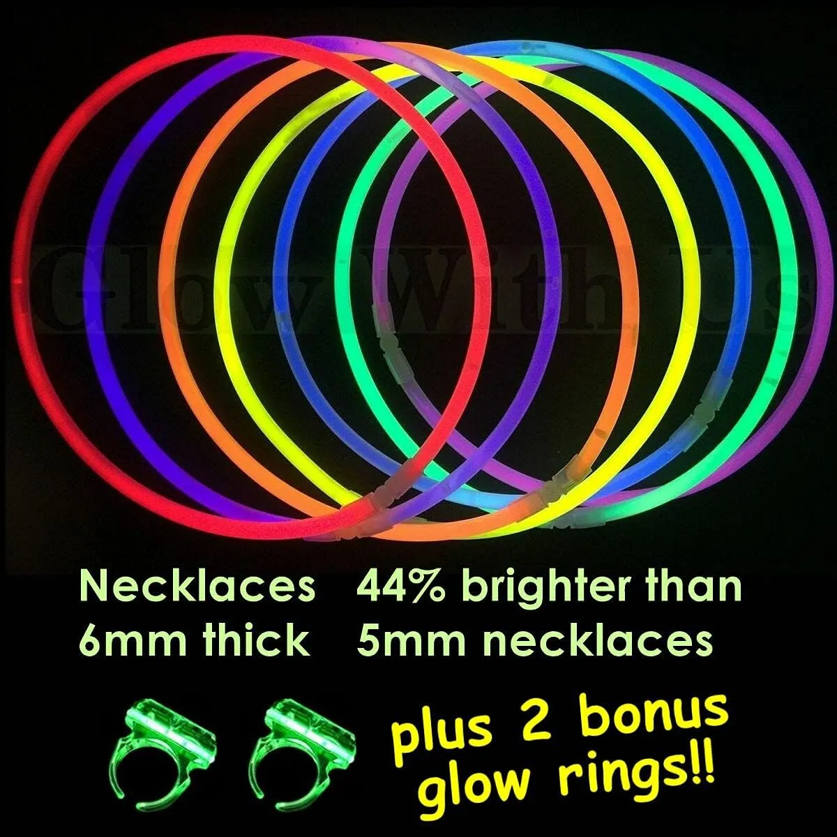 Glow Sticks Bulk Wholesale Necklaces, 100 22" Glow Necklaces, Glow 8-12 Hr, Connector Pre-attached (handy), Bright Colors, Glow-in-the-dark Party Supplies, GlowWithUs Brand