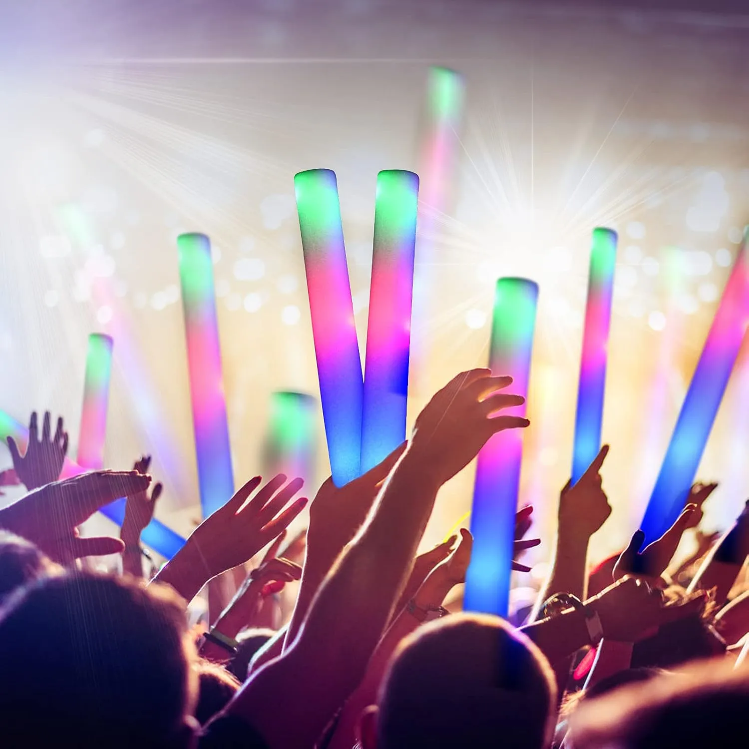 Glow Sticks Bulk,200 Pcs LED Foam Sticks Glow In The Dark Party Supplies with 3 Modes Colorful Flashing for Birthday Wedding Party Halloween Christmas