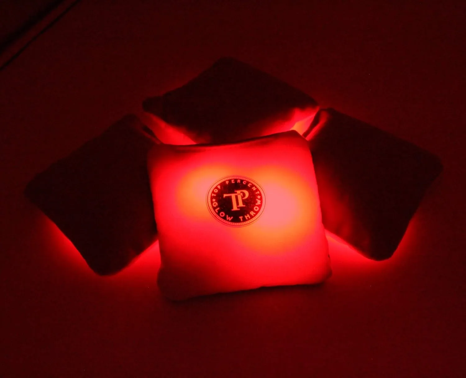 Glow Throw Cornhole Bags, Light Up Cornhole Set of 4 - Regulation Size & Weight Corn Hole Lights LED Kit for Day & Night - All Weather Dual Sided (Stick & Slick) Glow in The Dark Bean Bags, Red