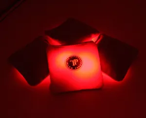 Glow Throw Cornhole Bags, Light Up Cornhole Set of 4 - Regulation Size & Weight Corn Hole Lights LED Kit for Day & Night - All Weather Dual Sided (Stick & Slick) Glow in The Dark Bean Bags, Red