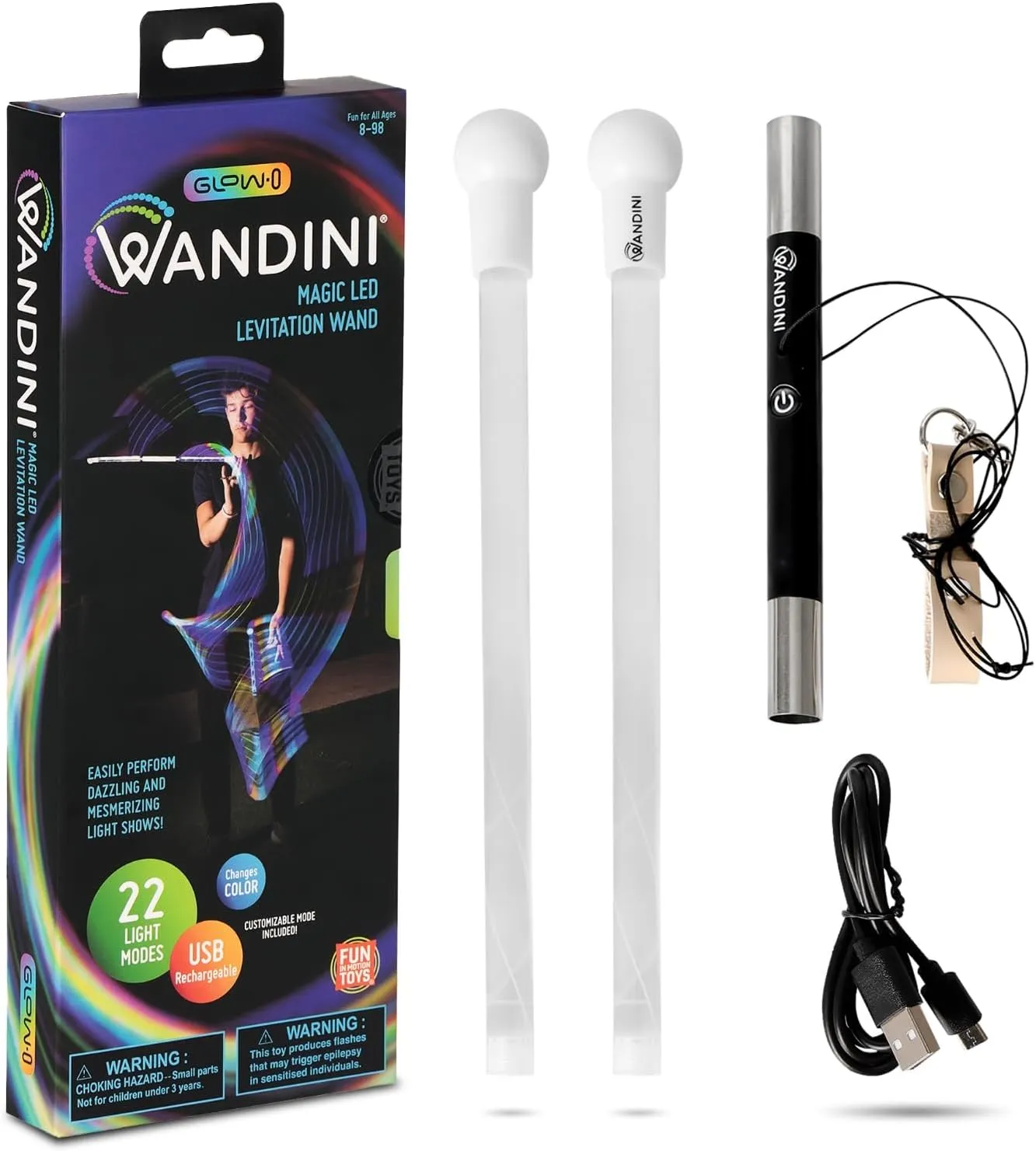 Glow.0 Magic Wand Collapsible LED Levitation Wand - USB Rechargeable Floating Wand - LED Light Wand with 22 Color Light Modes – Patented, Expertly Balanced LED Flow Wand Levitation Stick
