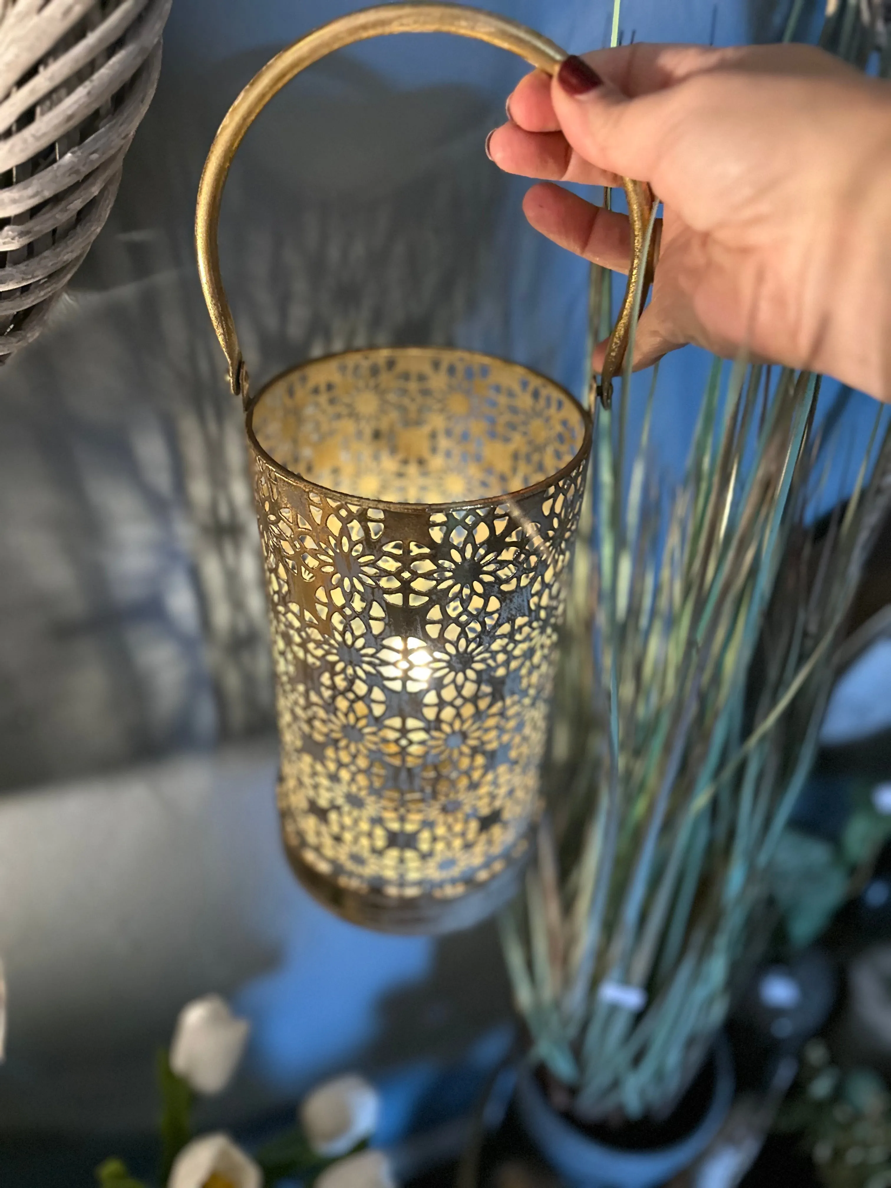 Gold Metal Battery Operated Lantern