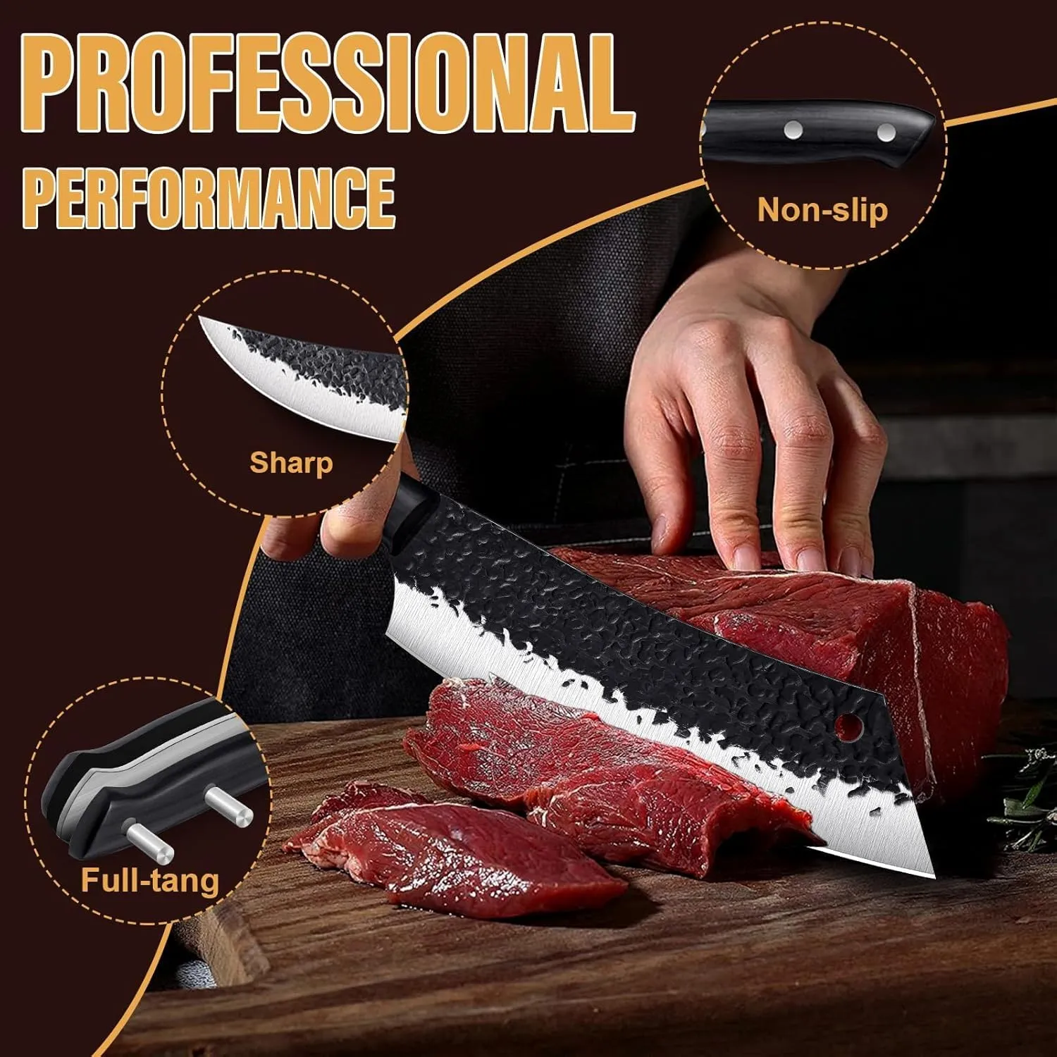 Golden Bird Butcher Knife Set - 4pcs Hand Forged Meat Cleaver Knife & Serbian Chef Knives & Sharp Viking Knives for Meat Cutting, Camping, BBQ, Men's Birthday Gift